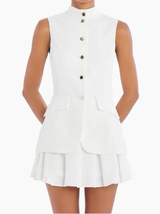 Amanda Uprichard Pants - Amanda Uprichard White Sleeveless Mini Dress with Gold Buttons